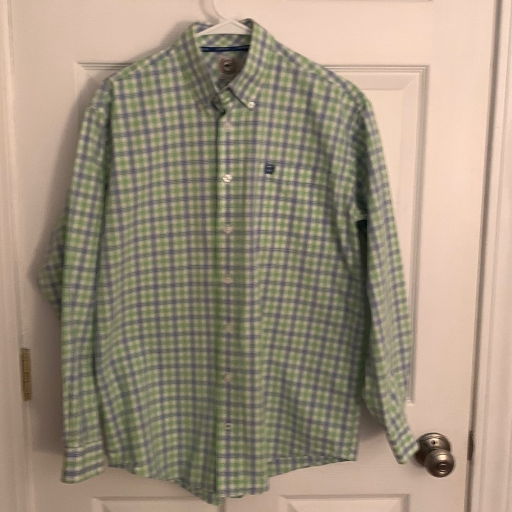 Cinch Green & Blue on White Button Down Shirt Size S #1102